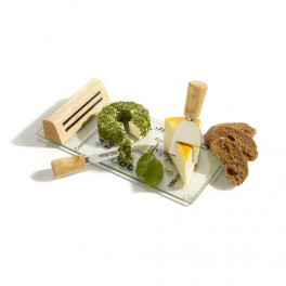 Deska do sera, połączenie drewna i szkła, z 2 paskami magnetycznymi, nóż do sera i widelec